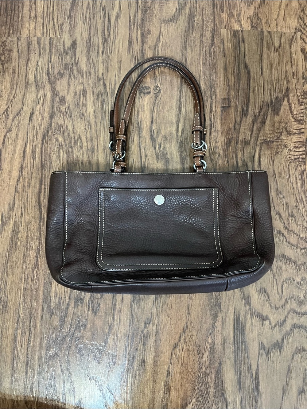 Coach Chelsea Pebbled Leather Zip Satchel Tote Purse Brown